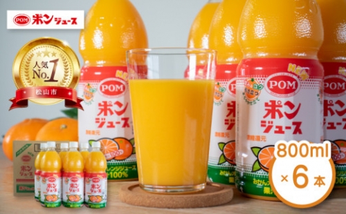 ポンジュース 4.8L ( 800ml × 6本 ) みかん ジュース みかんジュース オレンジジュース 果汁飲料 ペットボトル 果汁 100％ 飲料 愛媛県 松山市 人気おすすめ