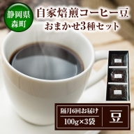 【隔月6回お届け】自家焙煎コーヒー豆おまかせ3種セット（豆）【100g×3袋】