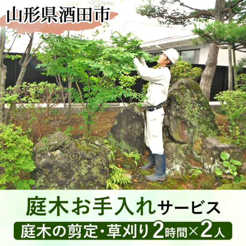 FS0001　庭木お手入れサービス（庭木の剪定・草刈り２時間×２人） 976695 - 山形県酒田市
