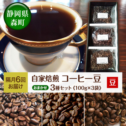 【隔月6回お届け】自家焙煎コーヒー豆おまかせ3種セット（豆）【100g×3袋】 59918 - 静岡県森町