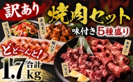 【訳あり】焼肉セット5種盛り 計1.7kg タン ハラミ ホルモン プルコギ カルビ