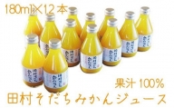 果汁100% 田村そだちみかんジュース 180ml×12本/果物 くだもの フルーツ ドリンク 飲料 ジュース