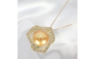 1372 K18 南洋ナチュラルゴールデン真珠　11.0㎜up　ダイヤモンド0.50ct　ペンダントネックレス
