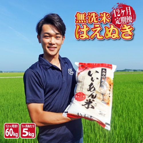 SI0007　【12回定期便】無洗米はえぬき　5kg×12回(計60kg)　農家直送『いいあん米』AG