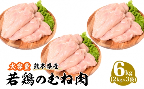 熊本県産 若鶏のむね肉 2kg×3袋 合計6kg 鶏肉 ムネ肉 冷凍 1038444 - 熊本県八代市