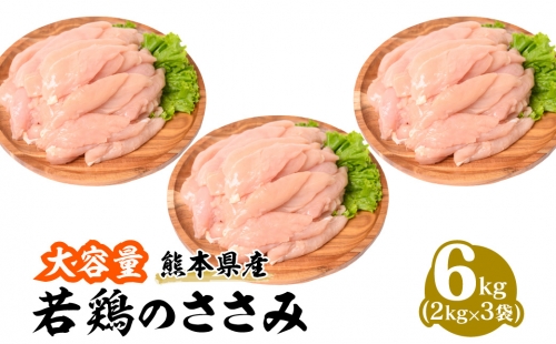 熊本県産 若鶏のささみ 2kg×3袋 合計6kg 鶏肉 ササミ 冷凍 1038446 - 熊本県八代市