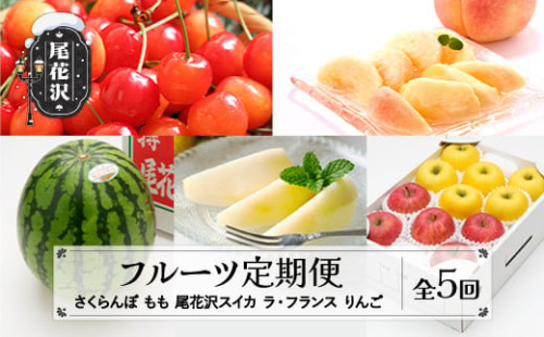 先行予約 フルーツ定期便 令和7年産 2025年産 さくらんぼ 佐藤錦 尾花沢スイカ 桃 ラ・フランス りんご 全5回お届け ns-ft5xx