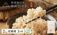 【定期便 3ヶ月】特別栽培米産地直送 玄米 ゆめぴりか 2kg×3回 《帰山農園》