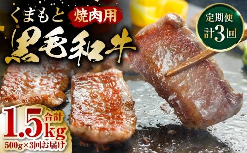【定期便3回】くまもと黒毛和牛 焼肉用 500g ×3回 牛肉 やきにく 1051902 - 熊本県八代市