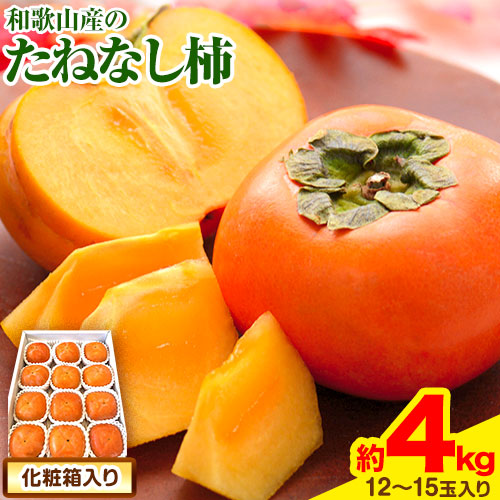 【秋の味覚】和歌山産 の たねなし 柿 2L～4Lサイズ 約 4kg（化粧箱入り）厳選館【先行予約】《2026年10月上旬-11月上旬頃出荷》和歌山県 日高川町 柿 カキ かき ジューシー フルーツ たねなし 1052972 - 和歌山県日高川町