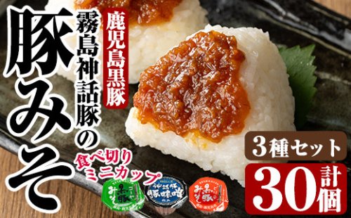 Z6-012-S 霧島神話豚の豚みそ！合計30個(豚味噌10個・ピリ辛味10個・ゴーヤ味10個)【富士食品】霧島市 豚肉 豚味噌 ミソ 味噌 ご飯のお供 調味料 おかず 小分け 和風 惣菜 お弁当 1055968 - 鹿児島県霧島市