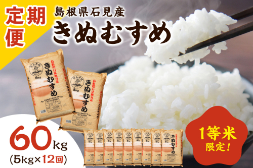 【令和6年産】石見産きぬむすめ 1年分 60kg 12ヶ月（5kg×12回コース）【定期便】 おいしさ自慢のお米 お取り寄せ 特産 お米 精米 白米 ごはん ご飯 コメ 一等米 応援 準備 【237】 1057585 - 島根県浜田市