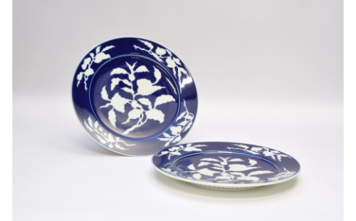 深川製磁 有田焼 草花折枝白抜紋 ペアミート皿 A110-45 1058159 - 佐賀県有田町