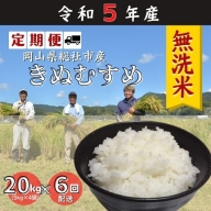 【定期便】令和5年産＜無洗米＞総社市産きぬむすめ　20kg〔6回配送〕23-138-001