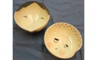 京都 伝統 工芸品 清水焼  百福・火男の組茶碗