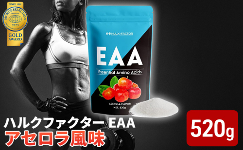 モンドセレクション金賞 ハルクファクター EAA アセロラ風味 人工甘味料不使用 大容量 520g 必須アミノ酸 BCAA プロテイン 人気 おいしい 筋トレ サプリメント 美容 燃焼系 ダイエット サプリ  国産  1079013 - 岐阜県池田町