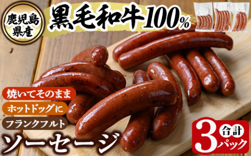 K-049 鹿児島県産黒毛和牛100％使用！ソーセージ3パック(120g×1P・5本入り、150g×1P・3本入り、150g×1P・5本入り)【窪田畜産】霧島市 肉 牛肉 牛 黒毛和牛 加工品 フランクフルト ホットドッグ BBQ バーベキュー おつまみ お弁当 1081769 - 鹿児島県霧島市