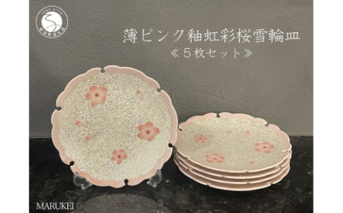 有田焼 薄ピンク釉 虹彩桜 雪輪皿 5枚セット【丸兄商社】食器 器 うつわ 陶磁器 5枚 セット 皿 中皿 取皿 雪輪皿 ケーキ皿 桜 ピンク 華やか お祝い お正月 ハレの日 A95-54 1088799 - 佐賀県有田町