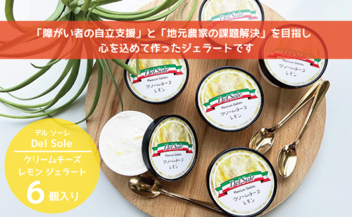 デルソーレ　ジェラート★クリームチーズレモン★6個　農福 お菓子 スイーツ ひんやりスイーツ デザート 食後 おやつ アイス 地元食材使用 レモンジェラート フルーツジェラート  1093624 - 静岡県袋井市