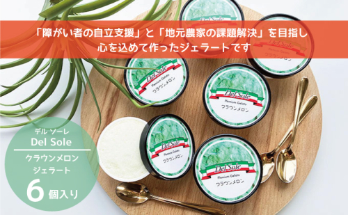 デルソーレ　ジェラート★クラウンメロン★6個　農福 お菓子 スイーツ ひんやりスイーツ デザート 食後 おやつ アイス 地元食材使用 フルーツジェラート メロンジェラート  1093628 - 静岡県袋井市