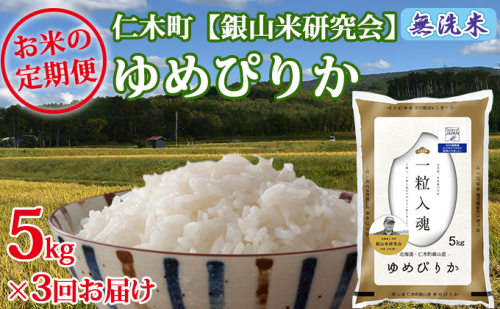 【先行受付 2025年産米】3ヵ月 定期便 銀山米研究会の無洗米＜ゆめぴりか＞5kg　ご飯 ライス 白米 ブランド米 おにぎり お弁当 北海道産 産地直送 ご飯 時短 朝ごはん 夜ごはん 昼ごはん [株式会社 松原米穀] 109779 - 北海道仁木町