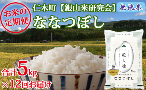 【2025年産米】12ヵ月 定期便 銀山米研究会の無洗米＜ななつぼし＞5kg　ご飯 ライス 白米 和食 炭水化物 主食 おにぎり お弁当 銘柄米 ブランド米 産地直送 [株式会社 松原米穀] 109788 - 北海道仁木町