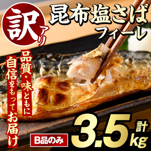 訳あり！昆布塩さばフィーレ(B品のみ・計3.5kg) 大容量 ボリューム サバ 鯖 おかず おつまみ 惣菜 焼き魚 切り身 昆布 ご家庭用 リピート【グローバルフーズ】akn061-05 1100931 - 鹿児島県阿久根市