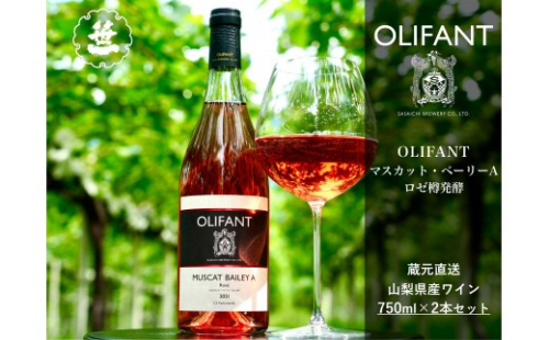 【山梨ワイン】蔵元直送「OLIFANTマスカット・ベーリーAロゼ樽発酵750ml×2本セット」 1102390 - 山梨県大月市