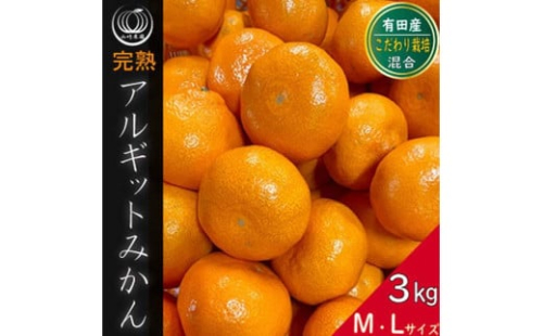 完熟 アルギット みかん 3kg M ～ L サイズ | 年内発送 可 先行予約 みかん 有田みかん 甘い おいしい ジューシー 皮 薄い 完熟 期間限定 フルーツ 果物 人気 おすすめ 高級 こだわり ギフト 旬 お取り寄せ 送料無料 和歌山 1103031 - 和歌山県有田川町