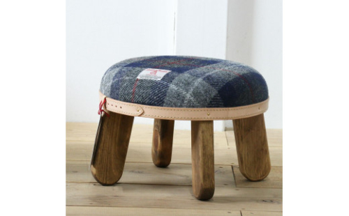 まぁるいスツール【ネイビー&グレーチェック×ブラウン】 子供 椅子イスキッズ HARRIS TWEED（ハリスツイード） 家具 1103458 - 和歌山県有田川町