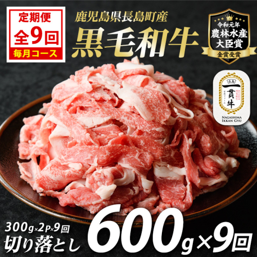 《定期便・毎月全9回》宮路ファームの黒毛和牛切り落とし(300g×2パック) 鹿児島県産 切り落とし 牛肉 すき焼き パック詰め 肉じゃが 牛丼 野菜炒め 農林水産大臣賞 肉 しゃぶしゃぶ 国産黒毛和牛 焼肉 定期便【宮路ファーム】f-miyaji-1389-09R7 1109381 - 鹿児島県長島町