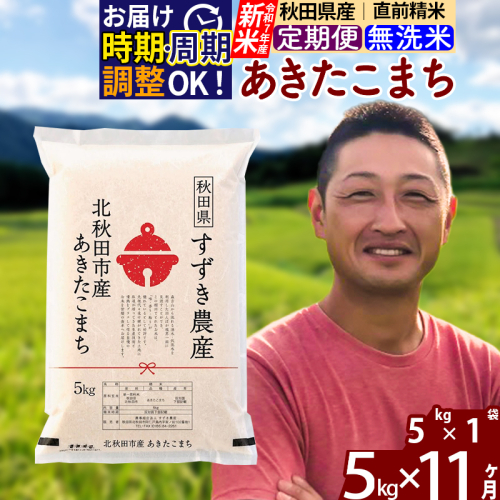 ※令和7年産 新米※《定期便11ヶ月》秋田県産 あきたこまち 5kg【無洗米】(5kg小分け袋) 2025年産 お届け時期選べる お届け周期調整可能 隔月に調整OK お米 すずき農産 1110284 - 秋田県北秋田市