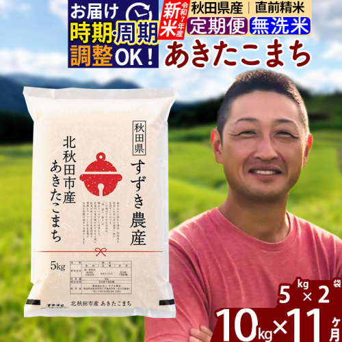 ※令和7年産 新米※《定期便11ヶ月》秋田県産 あきたこまち 10kg【無洗米】(5kg小分け袋) 2025年産 お届け時期選べる お届け周期調整可能 隔月に調整OK お米 すずき農産 1110296 - 秋田県北秋田市