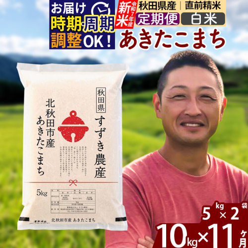 ※令和7年産 新米※《定期便11ヶ月》秋田県産 あきたこまち 10kg【白米】(5kg小分け袋) 2025年産 お届け時期選べる お届け周期調整可能 隔月に調整OK お米 すずき農産 1110681 - 秋田県北秋田市