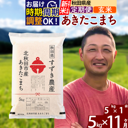 ※令和7年産 新米※《定期便11ヶ月》秋田県産 あきたこまち 5kg【玄米】(5kg小分け袋) 2025年産 お届け時期選べる お届け周期調整可能 隔月に調整OK お米 すずき農産 1110743 - 秋田県北秋田市