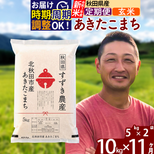 ※令和7年産 新米※《定期便11ヶ月》秋田県産 あきたこまち 10kg【玄米】(5kg小分け袋) 2025年産 お届け時期選べる お届け周期調整可能 隔月に調整OK お米 すずき農産 1110755 - 秋田県北秋田市
