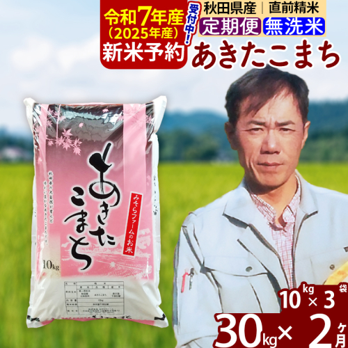 ※令和7年産 新米予約※《定期便2ヶ月》秋田県産 あきたこまち 30kg【無洗米】(10kg袋) 2025年産 お届け周期調整可能 隔月に調整OK お米 みそらファーム 1111433 - 秋田県北秋田市