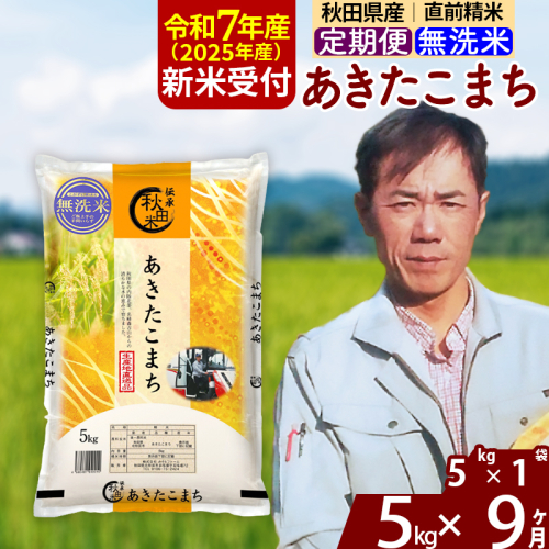 ※令和7年産 新米予約※《定期便9ヶ月》秋田県産 あきたこまち 5kg【無洗米】(5kg小分け袋) 2025年産 お届け周期調整可能 隔月に調整OK お米 みそらファーム 1111587 - 秋田県北秋田市