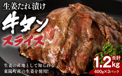 東陽町産 生姜たれ漬け 牛タンスライス 1.2kg (400g×3パック) 1111665 - 熊本県八代市