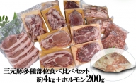 【数量限定】国産豚ホルモン200g付き 涌谷町産三元豚多種部位食べ比べセット 約4kg