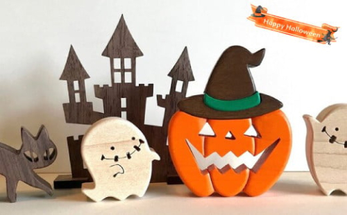 木から生まれたハッピーハロウィンセット＞木工品 コンパクト uｍ 木工房ゆうむ かぼちゃ 飾り 装飾 halloween パンプキン オブジェ 置物 雑貨 玄関 室内 オーナメント ディスプレイ デコレーション グッズ おばけ 黒猫 北欧 1113300 - 高知県佐川町