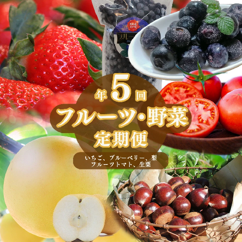 ＜佐川のフルーツ・野菜 定期便（全５回）＞いちご 冷凍ブルーベリー フルーツトマト 梨 夢甘栗 1113710 - 高知県佐川町
