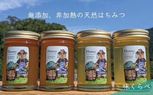 【先行予約 2025年6月20日より発送】合計920g 天然蜂蜜 国産蜂蜜 非加熱 生はちみつ 岐阜県 美濃市産 味比べ 蜂蜜230ｇガラス瓶 4本セットC2 深田養蜂のハチミツ 1114326 - 岐阜県美濃市