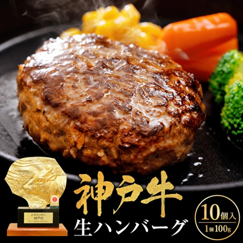 神戸牛 ハンバーグ 100g×10個 神戸ビーフ 国産 普段使い 肉 牛肉 セット 冷凍 小分け 1117466 - 兵庫県加西市