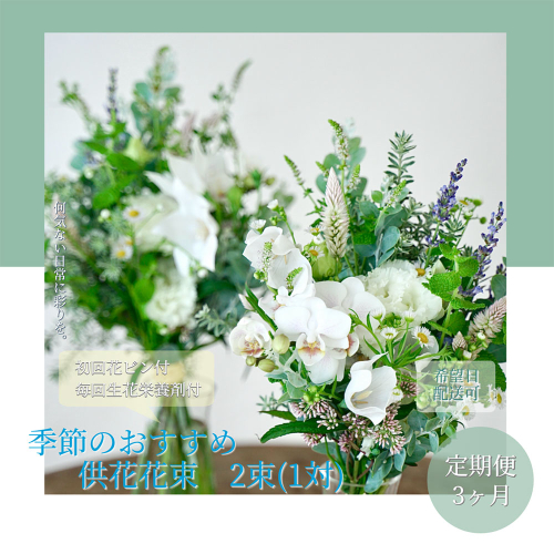 t169tmf　《3ヵ月定期便》花束一対 お供え 初回花瓶付L 定期便 定期コース 全3回 初回花瓶付き 延命剤付き お供え 花束 一対 花びん 生花 仏花 供花 花束 はな 花 法要 お盆 季節のお花 供花 お供え
 1117561 - 高知県芸西村