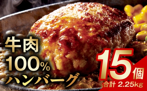 無添加 牛肉100％ ハンバーグ 15個 合計 2.25kg 個包装 G865 1123680 - 大阪府泉佐野市