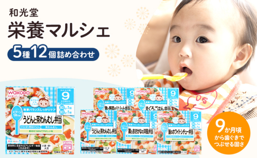 和光堂 栄養マルシェ 5種12個 詰合せ （9か月頃～） WAKODO ベビーフード レトルト 離乳食 子ども 子供 孫 家族 手軽  1126528 - 岡山県里庄町