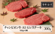 山形牛 第30回山形県家畜商牛枝肉共進会 チャンピオン受賞 雪降り和牛尾花沢 ヒレステーキ 100g×3枚 A5ランク 牛肉 黒毛和牛 国産 tc-cpfxt300