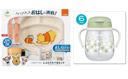 ベビー用品の『コンビ（Combi）』から？くまのプーさんじぶんで食べる食器：くまのプーさんデザインで楽しくお食事を♪ステップアップでおはしに挑戦！入園準備にもおススメの5点セット！？ラクマグ漏れないス