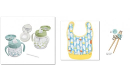 ベビー用品の『コンビ（Combi）』から？プレミアムマグセット：自分で飲める、新しい楽しみ（6か月頃から）「飲みやすい」「漏れない」「お手入れラクラク」、ストローマグのプレミアムセット？油が落ちるエプ
